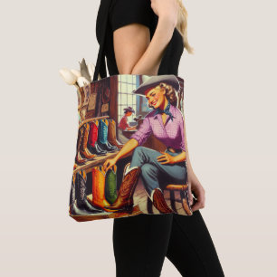 Vintage Western Retro Cowgirl Stiefel Shopping 2 Tasche