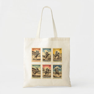Vintage Western Rodeo Cowboy Briefmarken Kunst Tragetasche