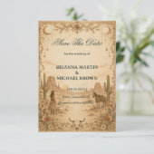 Vintage Western Romantische Ornamente Save The Date (Stehend Vorderseite)