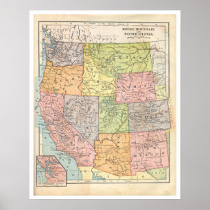 Vintage Western States Karte Poster