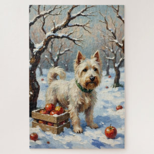 Vintage Westie im schneebedeckten Winter Obstgarte Puzzle