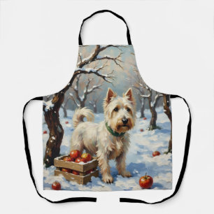 Vintage Westie im schneebedeckten Wintergarten zu  Schürze