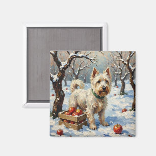 Vintage Westie in schneereicher Winterapfelgarten- Magnet
