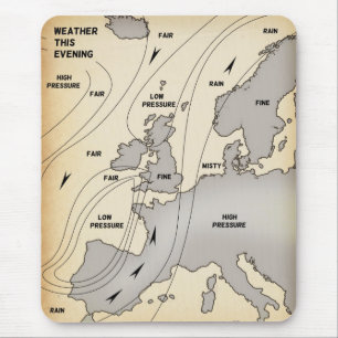 Vintage-Wetterkarte der Britischen Inseln und Euro Mousepad