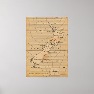 Vintage Wetterkarte Neuseelands Leinwanddruck