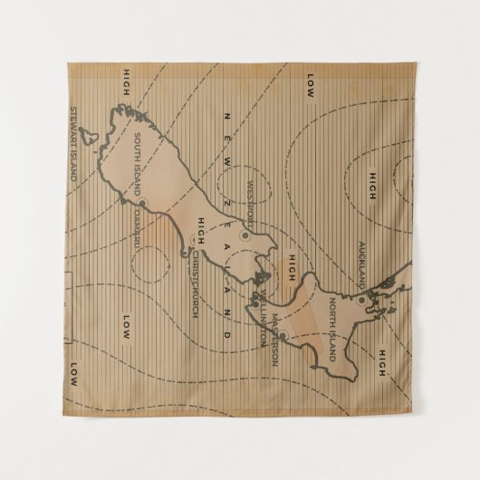 Vintage Wetterkarte Neuseelands Wandteppich (Vorderseite (Horizontal))