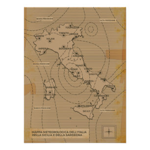 Vintage-Wetterkarte von Italien, Scilly und Sardin Poster