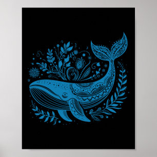 Vintage Whale Floral 90er Jahre Meeresbiologie Tie Poster
