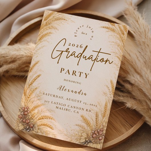 Vintage Wheat Field Graduation Party Einladung