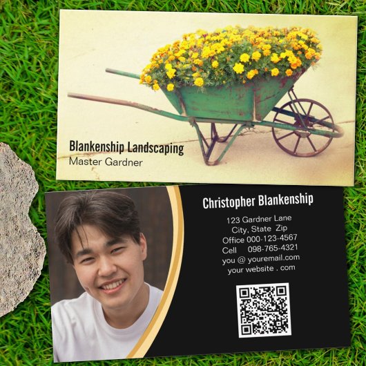 Vintage Wheelbarrow-Blume QR-Code Benutzerdefinier Visitenkarte