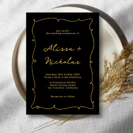 Vintage Whimsical Border Black and Gold Hochzeit Einladung