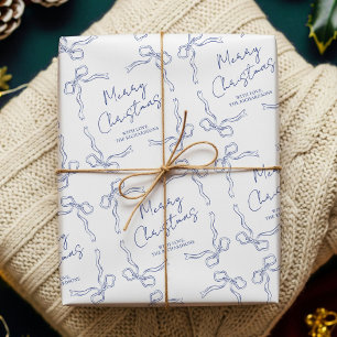 Vintage Whimsical Bows Family Name Blue Festivals Geschenkpapier