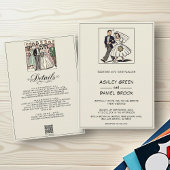 Vintage Whimsical Bride Groom 50er Comic Hochzeit Einladung
