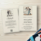 Vintage Whimsical Bridge and Groom Comic Wedding Einladung