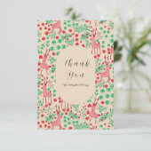 Vintage Whimsical Pink Reindeer, Christmas Pattern Dankeskarte (Stehend Vorderseite)