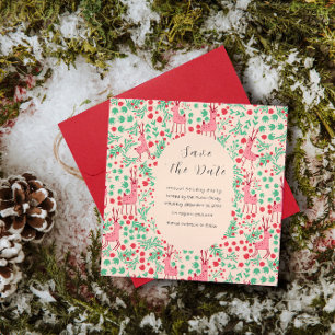 Vintage Whimsical Pink Rentier, Weihnachtsmuster Save The Date