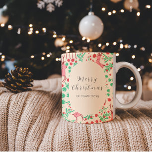 Vintage Whimsical Rosa Rentier, Weihnachtsmuster Zweifarbige Tasse