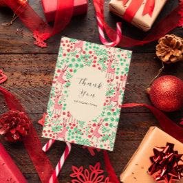 Vintage Whimsical Rosa Rentiere, Weihnachtsmuster Dankeskarte