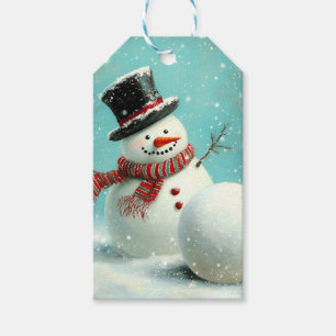 Vintage Whimsical Winter Snowman Joy Geschenkanhänger