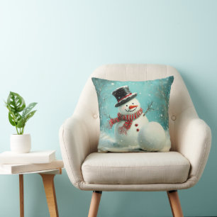 Vintage Whimsical Winter Snowman Joy Kissen