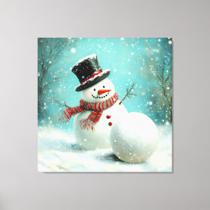 Vintage Whimsical Winter Snowman Joy Leinwanddruck