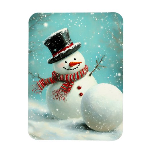 Vintage Whimsical Winter Snowman Joy Magnet (Vertikal)