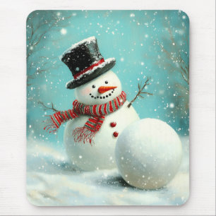 Vintage Whimsical Winter Snowman Joy Mousepad