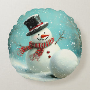 Vintage Whimsical Winter Snowman Joy Rundes Kissen