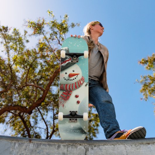 Vintage Whimsical Winter Snowman Joy Skateboard (Außenbereich 1)