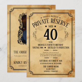 Vintage-Whiskey-Etikett-Foto 40. Geburtstag Einladung
