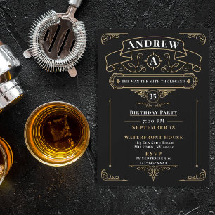 Vintage Whisky Schwarzer Geburtstag Einladung
