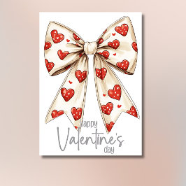 Vintage White Bow Grey Happy Valentines Day Feiertagskarte