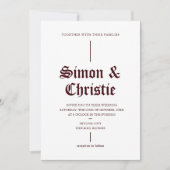 Vintage White Burgundy Photo QR Code Wedding Einladung (Vorderseite)