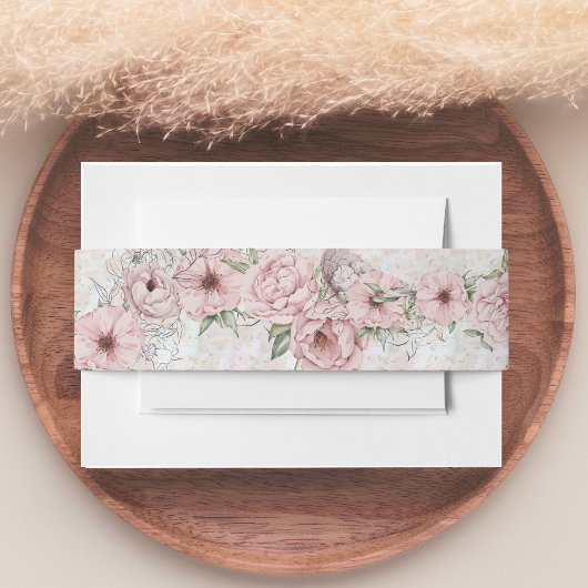 Vintage White Champagne Peony Wedding Einladungsbanderole