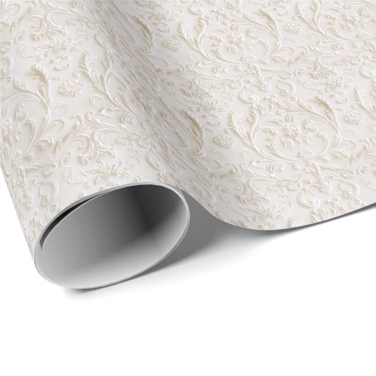Vintage White Damask Coquette Wrapping Paper Geschenkpapier (Rolleneckpunkt)