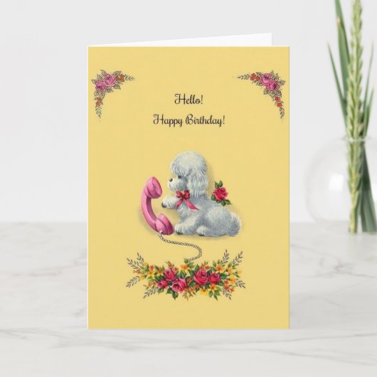 Vintage White Dog On Phone Birthday Card Karte (Vorderseite)