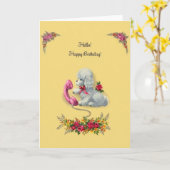 Vintage White Dog On Phone Birthday Card Karte (Gelbe Blume)