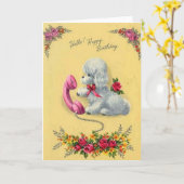 Vintage White Dog On Phone Birthday Card Karte (Gelbe Blume)