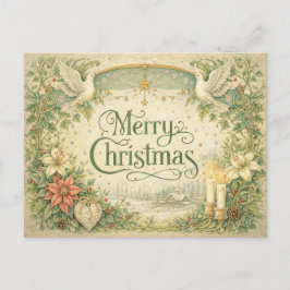 Vintage White Dove Christmas Wreath  Feiertagspostkarte