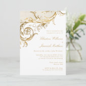 Vintage "White Gold Flam Damask Engagement Party" Einladung (Stehend Vorderseite)