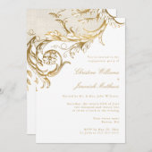 Vintage "White Gold Flam Damask Engagement Party" Einladung (Vorne/Hinten)