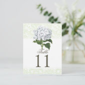 Vintage White Hydrangea Wedding Tischnummer (Stehend Vorderseite)