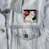 Vintage White Kitten Illustration mit roten Blume Button (Beispiel)