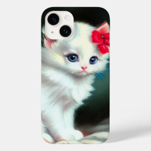 Vintage White Kitten Illustration mit roten Blume Case-Mate iPhone 14 Hülle