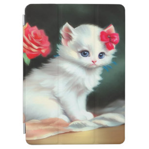 Vintage White Kitten Illustration mit roten Blume iPad Air Hülle