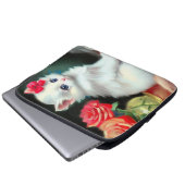 Vintage White Kitten Illustration mit roten Blume Laptopschutzhülle (Vorne Knopf)