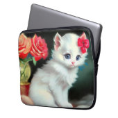 Vintage White Kitten Illustration mit roten Blume Laptopschutzhülle (Vorderseite Links)