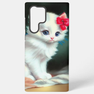 Vintage White Kitten Illustration mit roten Blume Samsung Galaxy Hülle