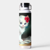 Vintage White Kitten Illustration mit roten Blume