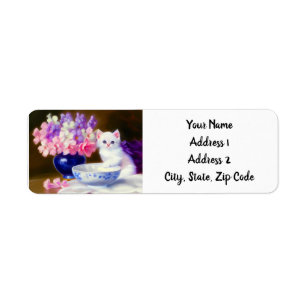 Vintage White Kitten mit Lila Band